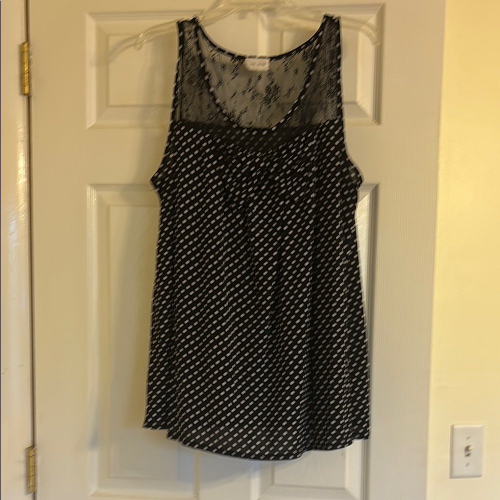 2x Black Polka Dot Lace Yoke Womens sleeveless top